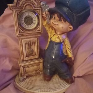 Vintage 1975 Byron Molds Mechanic Boy With Working Clock Figurine